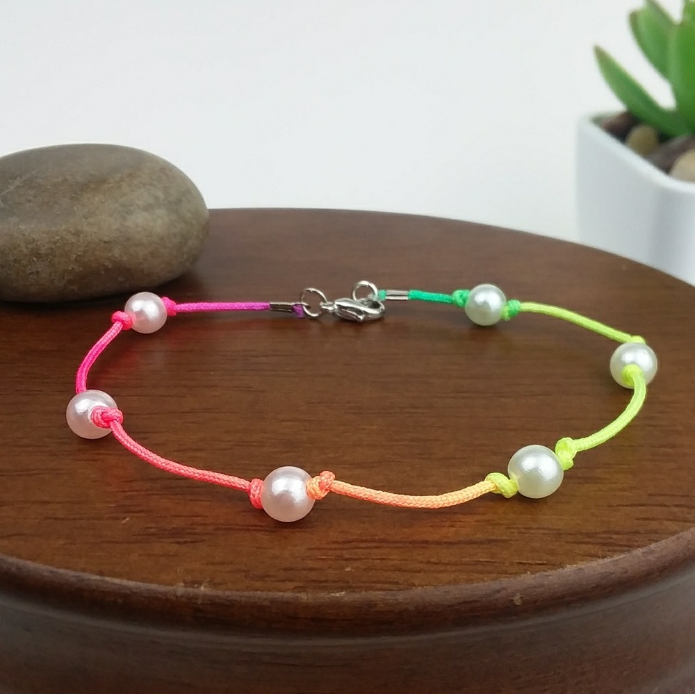 Faux Pearl Neon Multicolor Cord Bracelet